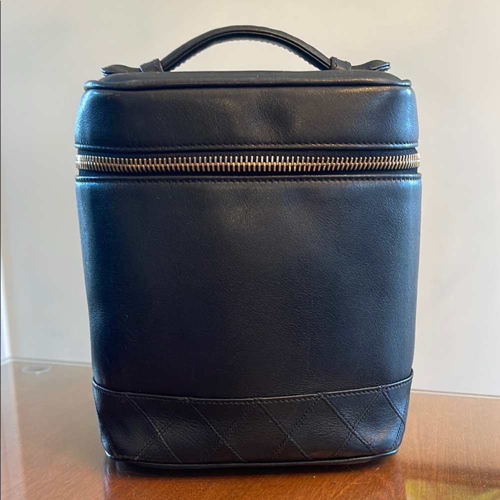 CHANEL Black Vanity Bag with Gold Zipper